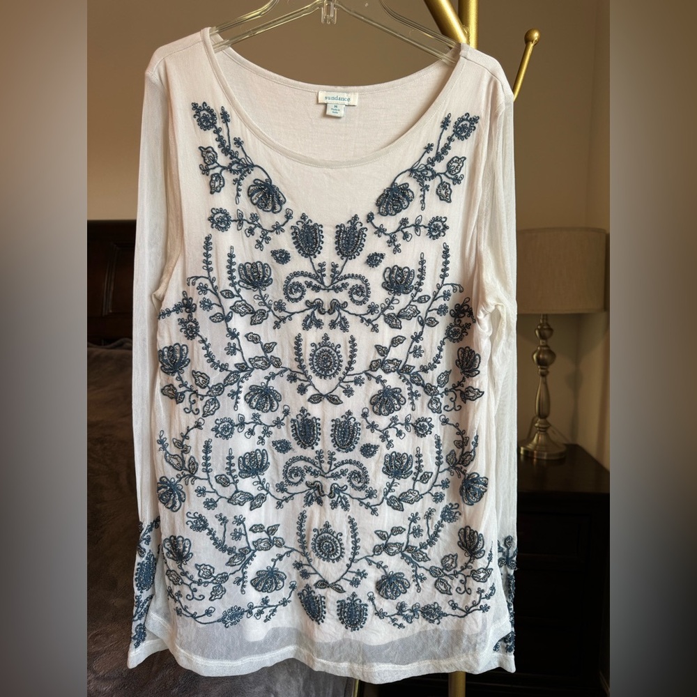 Sundance Mesh Top with Blue Beaded Embroidery - Size Mediun